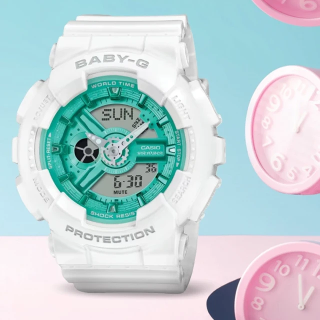 CASIO 卡西歐 BABY-G 季節限定冬日光彩 色彩繽紛 經典雙顯手錶 綠白_43.4mm(BA-110XWS-7A)