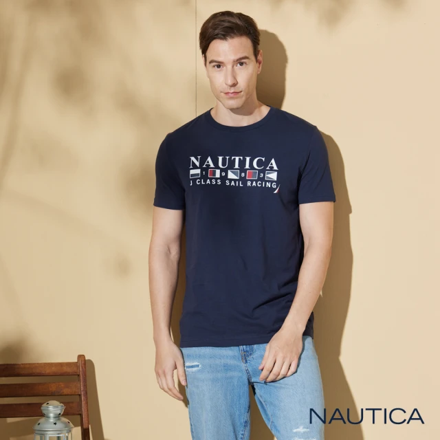 NAUTICA 男裝 品牌帆船印花長袖T恤(深藍) 推薦