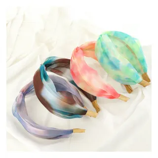【INES】雪紡髮圈 交叉髮圈/韓國設計浪漫暈彩透明雪紡交叉髮圈 髮箍(6款任選)