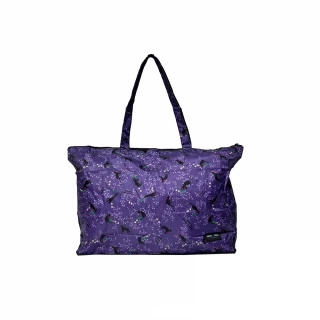 【HAPI+TAS】日本原廠授權 摺疊肩背包 紫色貓咪(H0001/摺疊旅行袋/托特包/購物袋)