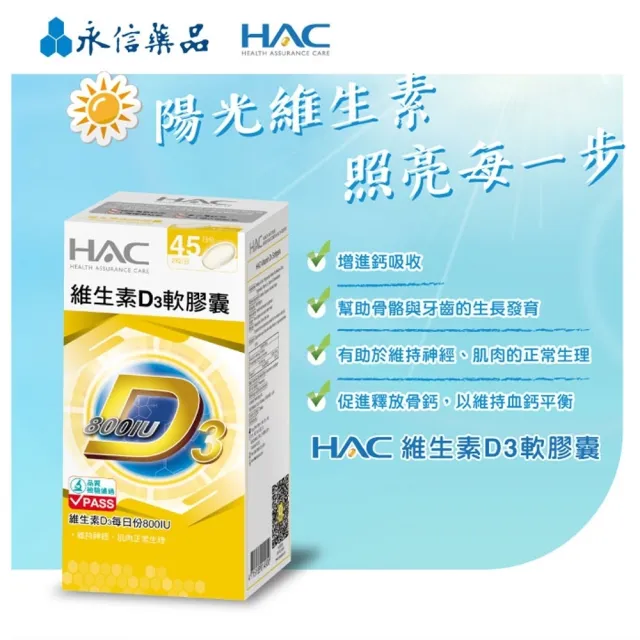 【永信藥品】HAC 維生素D3軟膠囊(90粒/瓶)