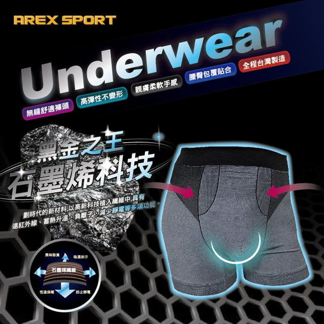 AREXSPORT 超值三件組 男石墨烯內褲 抑菌內褲 男四角 男加大四角 石墨烯抑菌 中高腰無縫機能健康抑菌