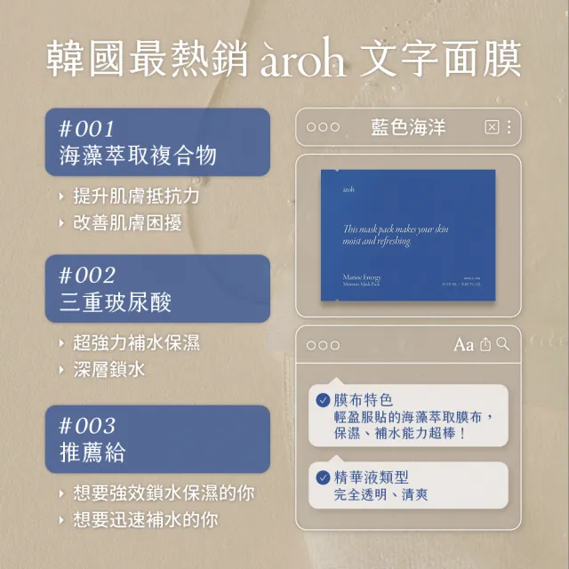 【Aroh 艾洛】文字積雪草舒緩面膜(韓國面膜 sns激推 積雪草/大米/補水/蜂蜜_平行輸入)