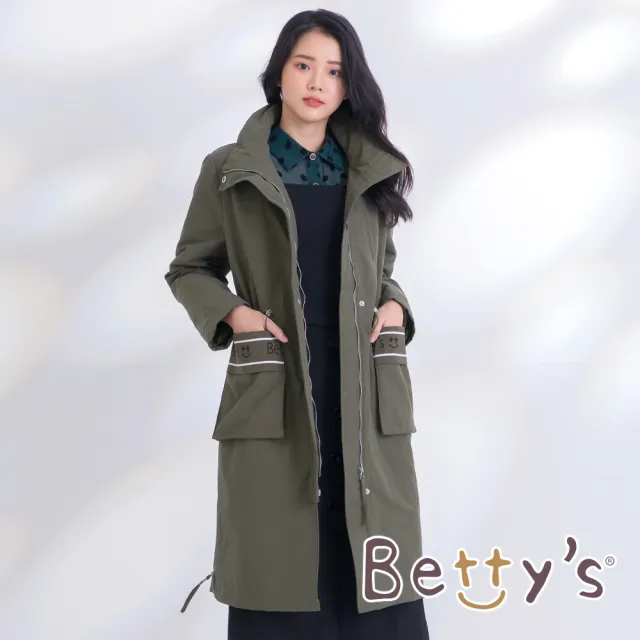 【betty’s 貝蒂思】長版鋪棉LOGO立領大衣(軍綠)