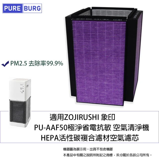 PUREBURG 適用ZOJIRUSHI 象印 PU-AAF50 空氣清淨機 副廠複合式活性碳HEPA濾網 ZPPUFA01-J
