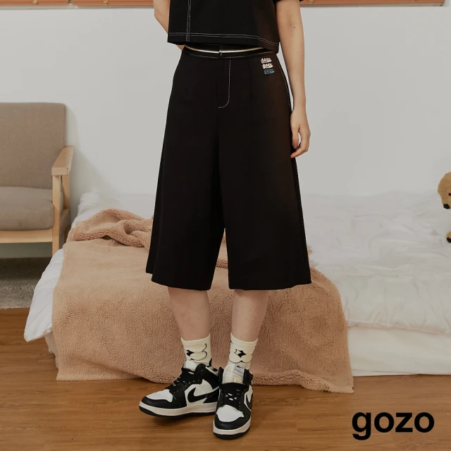 【gozo】gozo三次方配色腰頭彈性七分褲(兩色)