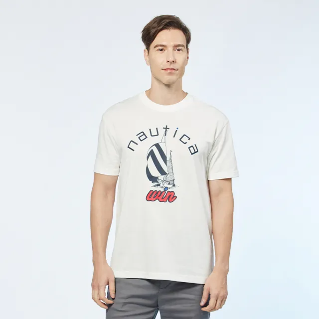 【NAUTICA】男裝 聯名款帆船圖騰短袖T恤(白)