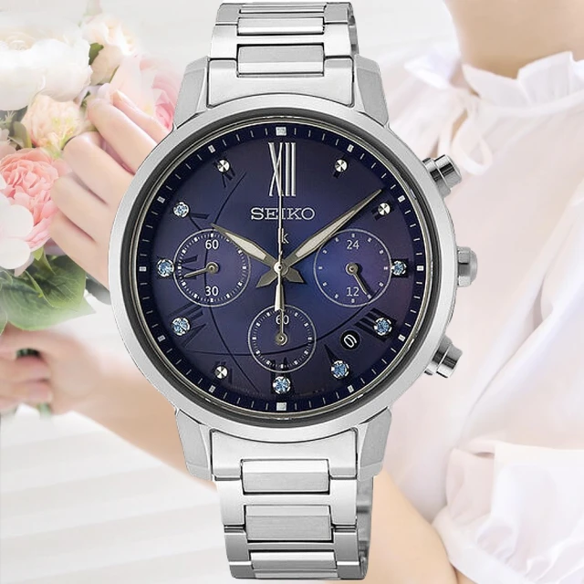 SEIKO 精工 LUKIA 王淨推薦款 太陽能 三眼計時腕錶 SK034(V175-0FC0B/SSC921J1)