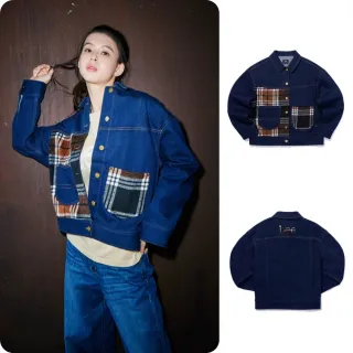 【Lee】女裝 牛仔外套 / 格紋拼接 深藍洗水 寬鬆版型(LB314018003)