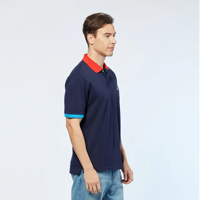【NAUTICA】男裝 跳色領口短袖POLO衫(黑)