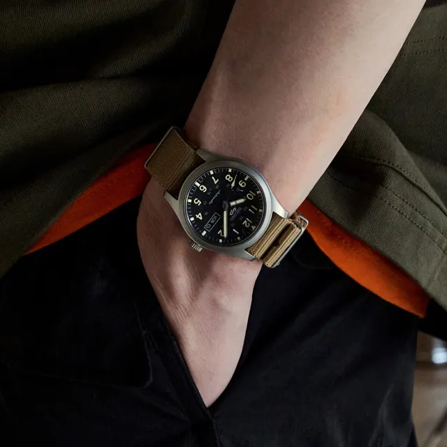 【SEIKO 精工】5 Sports 軍事風格潮流運動機械錶-黑x卡其/39.4mm  雙11(SRPG35K1/4R36-10A0U)送禮