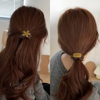 【Gulicc】髮圈 韓版 金屬 長方 花朵(新年 情人節 生日 髮飾 頭飾 大腸圈 髮夾 禮物)