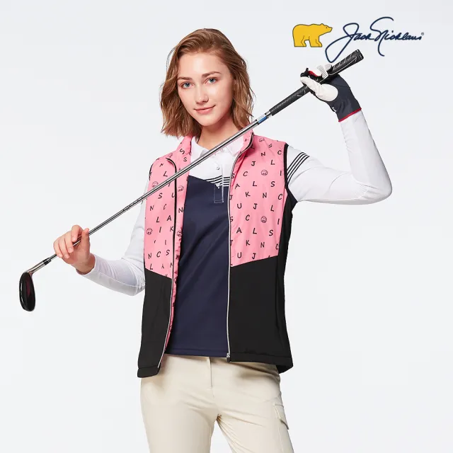 【Jack Nicklaus 金熊】GOLF女款防潑水機能英文印花背心(粉色)