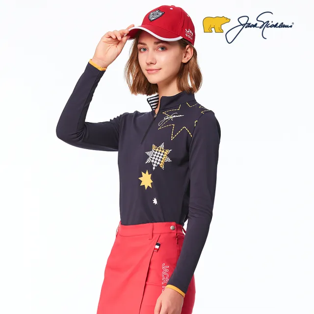 【Jack Nicklaus 金熊】GOLF女款吸濕排汗數位印花POLO/高爾夫球衫(深藍色)