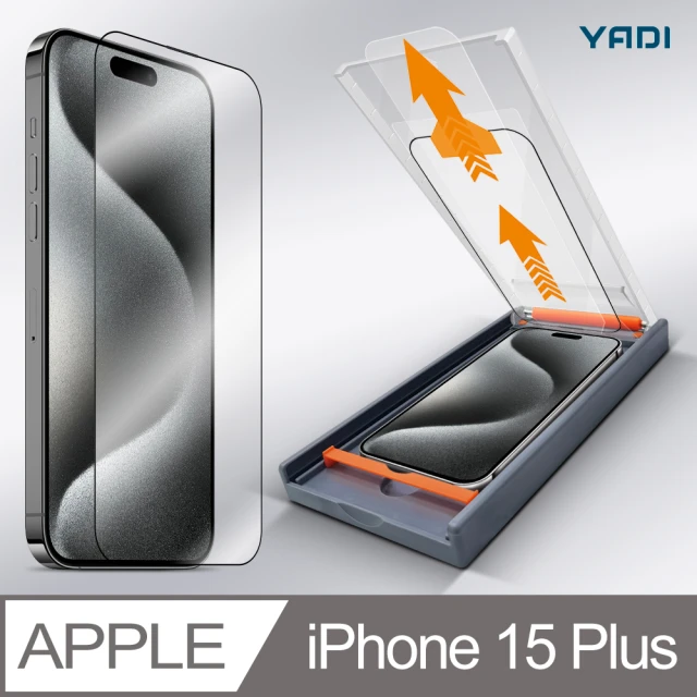 YADI Apple iPhone 15 Plus 6.7吋 水之鏡 AGC全滿版手機玻璃保護貼加無暇貼合機套組(一步對位吸塵貼膜)