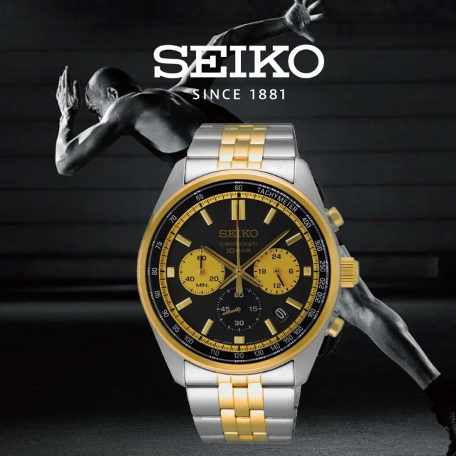 SEIKO 精工SEIKO 精工 CS系列 CS系列時尚三眼計時錶-黑金41.5mm(8T63-00W0KS/SSB430P1)