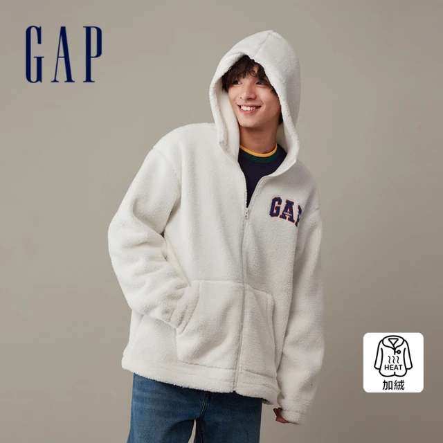 GAP 男女同款 Logo仿羊羔絨連帽外套-白色(841337)