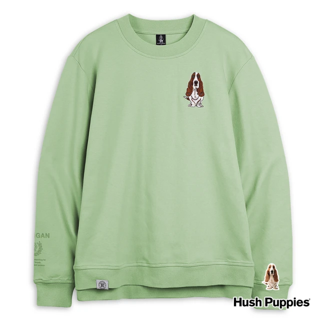 【Hush Puppies】男裝 上衣 1958印花刺繡狗寬版長袖上衣(淺綠 / 34110102)