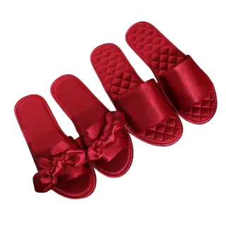 【JP Queen New York】綢緞大紅喜氣一字夫妻男女室內拖鞋(2色可選)