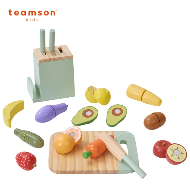 Teamson 小廚師木製玩具廚房刀具蔬果切切樂組(附11蔬