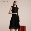 【JESSICA】氣質修身花呢須邊無袖拼接蕾絲洋裝J30527