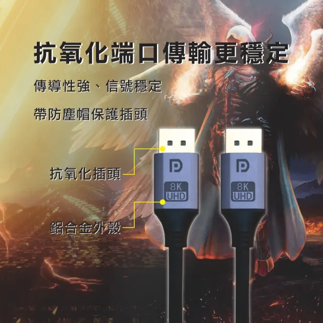 【TeZURE】DP to DP1.4版Displayport 8K 60Hz(長度2米 鋁殼 散熱佳)