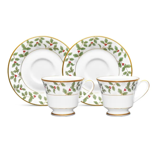 【NORITAKE】聖誕誓約金邊杯碟對杯組(新品 咖啡禮盒組)