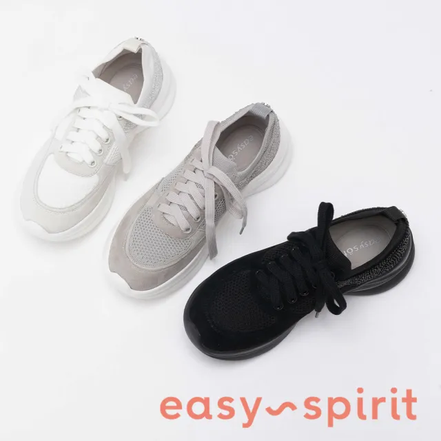 【Easy Spirit】CARAF 織布亮鑽拼接綁帶休閒鞋(灰色)