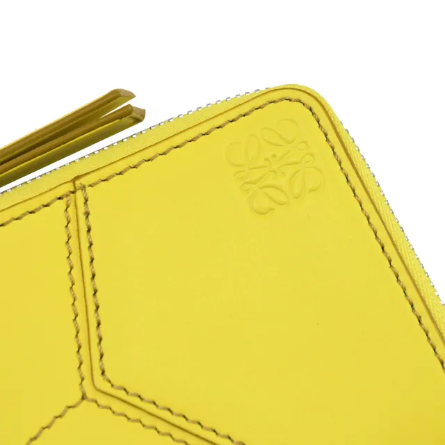 【LOEWE 羅威】PUZZLE 經典烙印LOGO幾何拼接小牛皮信用卡名片零錢包(黃)