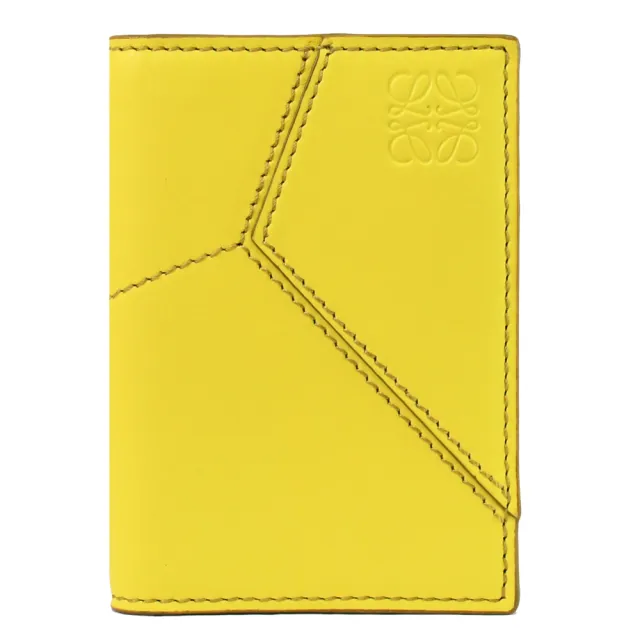 【LOEWE 羅威】PUZZLE 經典烙印LOGO幾何拼接小牛皮信用卡名片隨身卡(黃)
