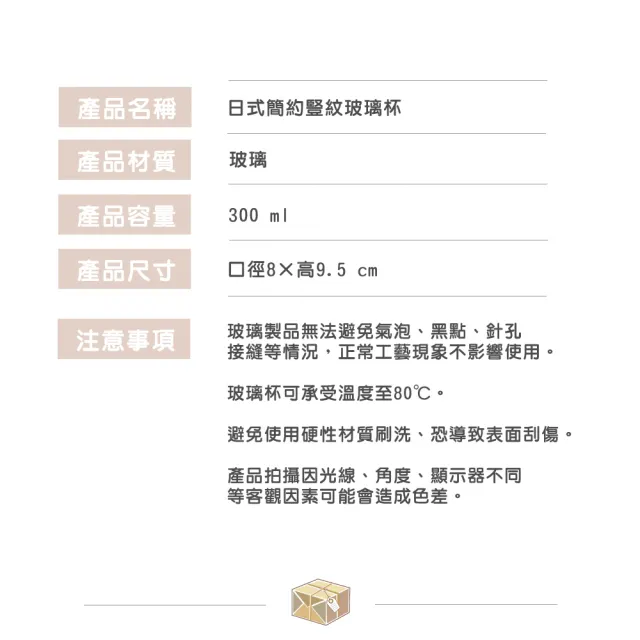 【渥思】日式簡約豎紋玻璃杯-300ml(咖啡杯.茶杯.水杯)