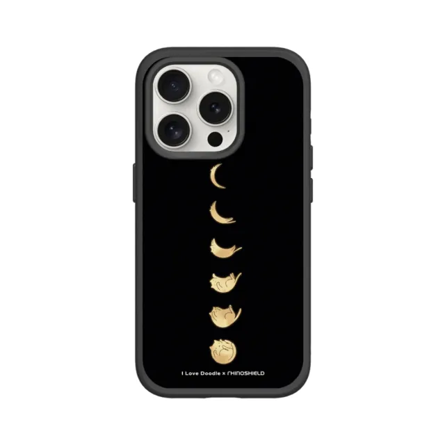 【RHINOSHIELD 犀牛盾】iPhone 15系列 SolidSuit MagSafe兼容 磁吸手機殼/貓咪月象-黑(I Love Doodle)