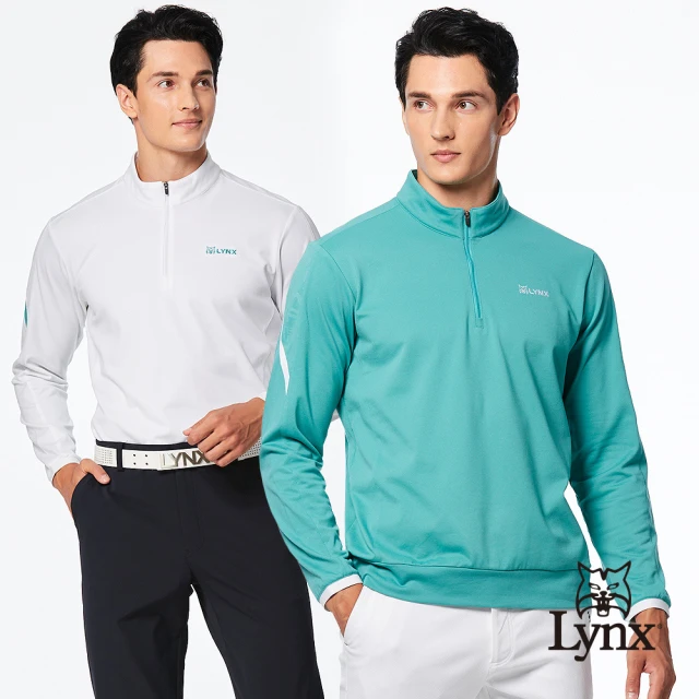 Lynx Golf 男款吸溼排汗抗UV內刷毛保暖舒適夜光織帶凹凸印造型長袖立領POLO衫(二色)
