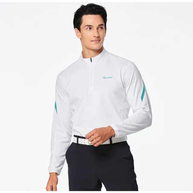 【Lynx Golf】男款吸溼排汗抗UV內刷毛保暖舒適夜光織帶凹凸印造型長袖立領POLO衫(二色)