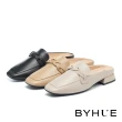 【BYHUE】韓系優雅羊皮麻花編織繫帶軟芯低跟穆勒拖鞋(灰)