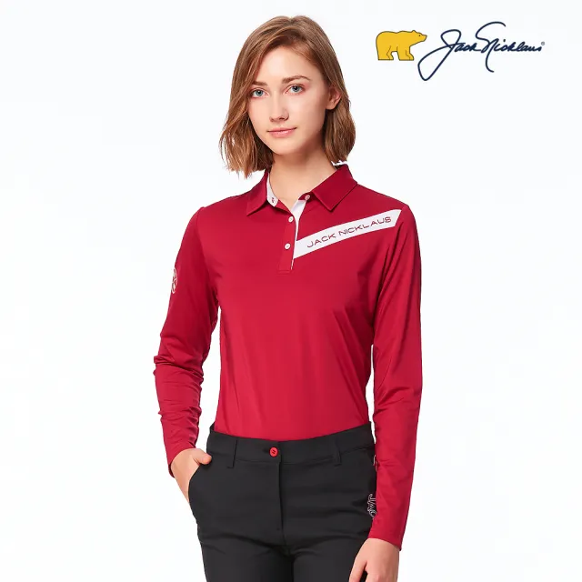 【Jack Nicklaus 金熊】GOLF女款吸濕排汗剪接配色POLO/高爾夫球衫(紅色)