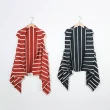 【MASTINA】配色條紋圍巾式無袖針織背心(黑 桔/魅力商品)
