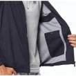【Lynx Golf】男款防風防潑水反光斜紋造型Lynx左肩針織帶剪接設計拉鍊口袋長袖可拆式連帽外套(深藍色)