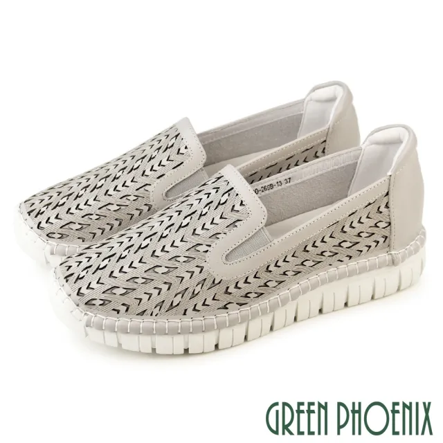 【GREEN PHOENIX 波兒德】女鞋 樂福鞋 懶人鞋 休閒鞋 便鞋 全真皮 牛皮 吸震減壓(藍色、淺灰)