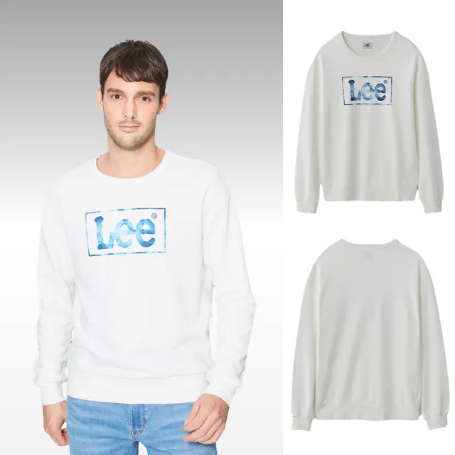 【Lee】男裝 長袖厚T / 長框LOGO印花 經典白(LL200338080)