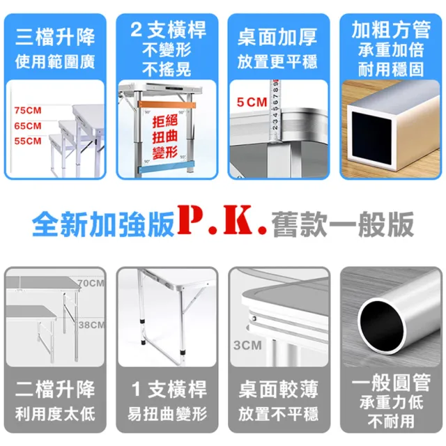 【DaoDi】鋁合金升降摺疊桌+4椅加粗方管露營桌(雙桿加固野餐桌/折疊桌/懶人桌/休閒桌/電腦桌)
