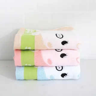 【星紅織品】可愛小豬圖案純棉毛巾-6入組(藍色/粉色/咖啡色 3色任選)
