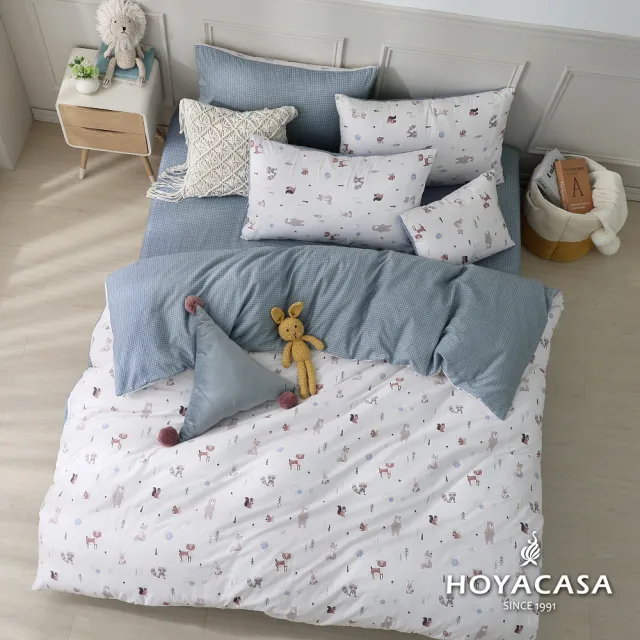 【HOYACASA  禾雅寢具】100%精梳棉兩用被床包組-森遊之旅(雙人-天絲入棉30%)
