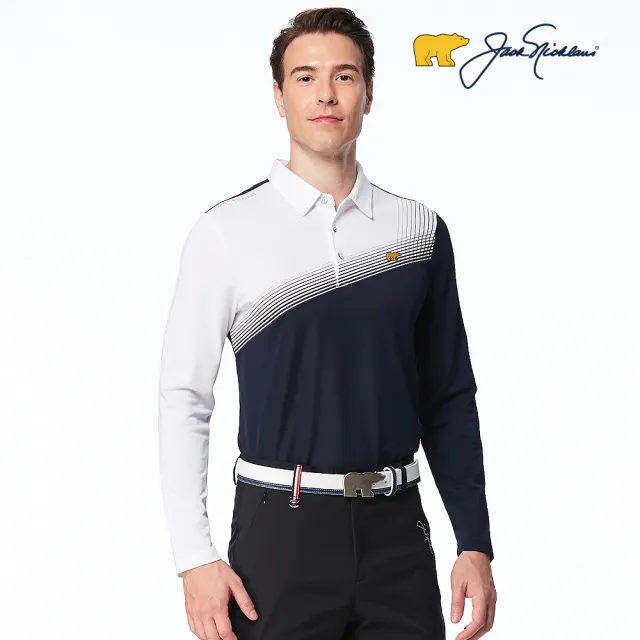 【Jack Nicklaus 金熊】GOLF男款彈性吸濕排汗POLO/高爾夫球衫(深藍色)