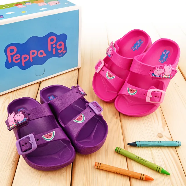 【童鞋城堡】童鞋 輕量拖鞋 佩佩豬(PG1047-桃/紫)