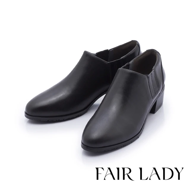 FAIR LADY 小時光 質感素面造型中跟踝靴(黑、8A2782)