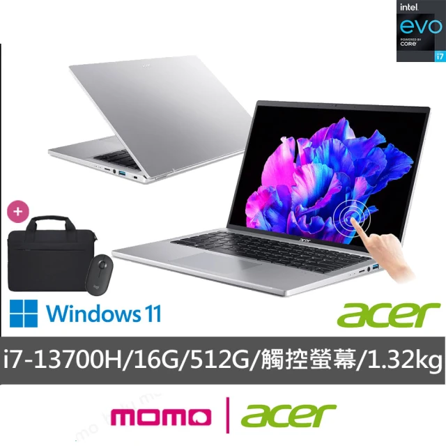 ACER 宏碁Acer 筆電包/滑鼠組★14吋13代i7觸控輕薄效能筆電(Swift Go/EVO/i7-13700H/16G/512G/SFG14-71T-70D9)