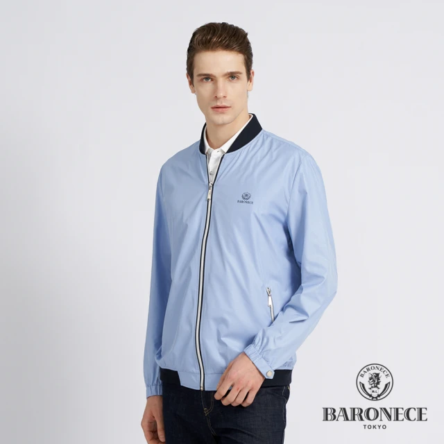 【BARONECE 百諾禮士】男款 抗UV暗紋印花羅紋立領薄夾克外套-天藍色(1198663-35)