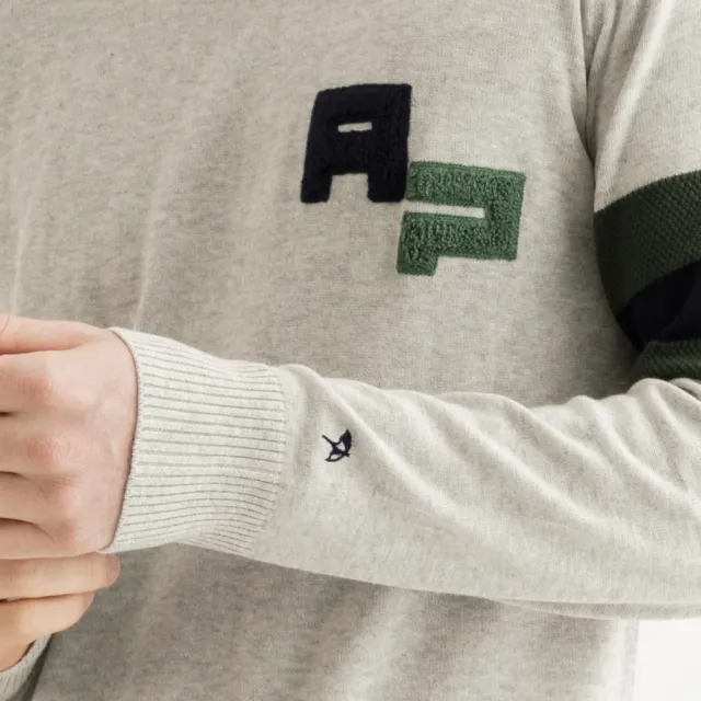 【Arnold Palmer 雨傘】男裝-撞色條紋拼接針織衫(灰色)