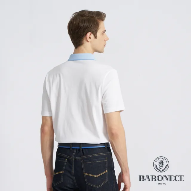 【BARONECE 百諾禮士】男款 冰涼彈性格紋印花短袖POLO衫-天藍色(1198205-35)